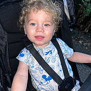 Ilan a rejoint le concours — aidez-le/la à gagner de superbes lots ! baby, blue_eyes, casual, child, curly_hair, cute, flash_photo, happy, mickey_mouse, night, outdoor, person, portrait, seat, seatbelt, short_sleeves, smiling, stroller, toddler, young_child