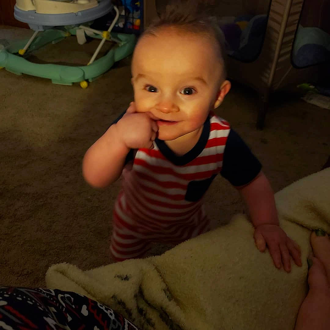 Braxtyn joined the competition — help win amazing prizes! arm, baby, cheek, child, ear, eye, face, finger, head, iris, leg, mouth, nose, person, sitting, skin, smile, toddler