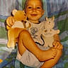 Emmanuel participe au concours pour gagner de l'argent avec cette photo : child, toddler, plush_toy, bear, bunny, smile, blanket, sitting, happy, indoor, cute, feet, clothing, toy, baby, portrait, infant, young_child, soft_toys, colorful_background