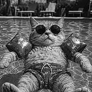 Opale joined the competition — help win amazing prizes! animal, cat, cool, cute, feline, floaties, fun, holiday, leisure, outdoor, pet, pool, relaxing, summer, sunglasses, sunny, swim_trunks, swimming, vacation, water