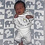 newborn, baby, sleeping, blanket, elephant_pattern, teddy_bear_pattern, white_clothing, infant, cute, peaceful, lying_down, soft_texture, portrait, indoors, child, small_hands, small_feet, cozy, warm, resting