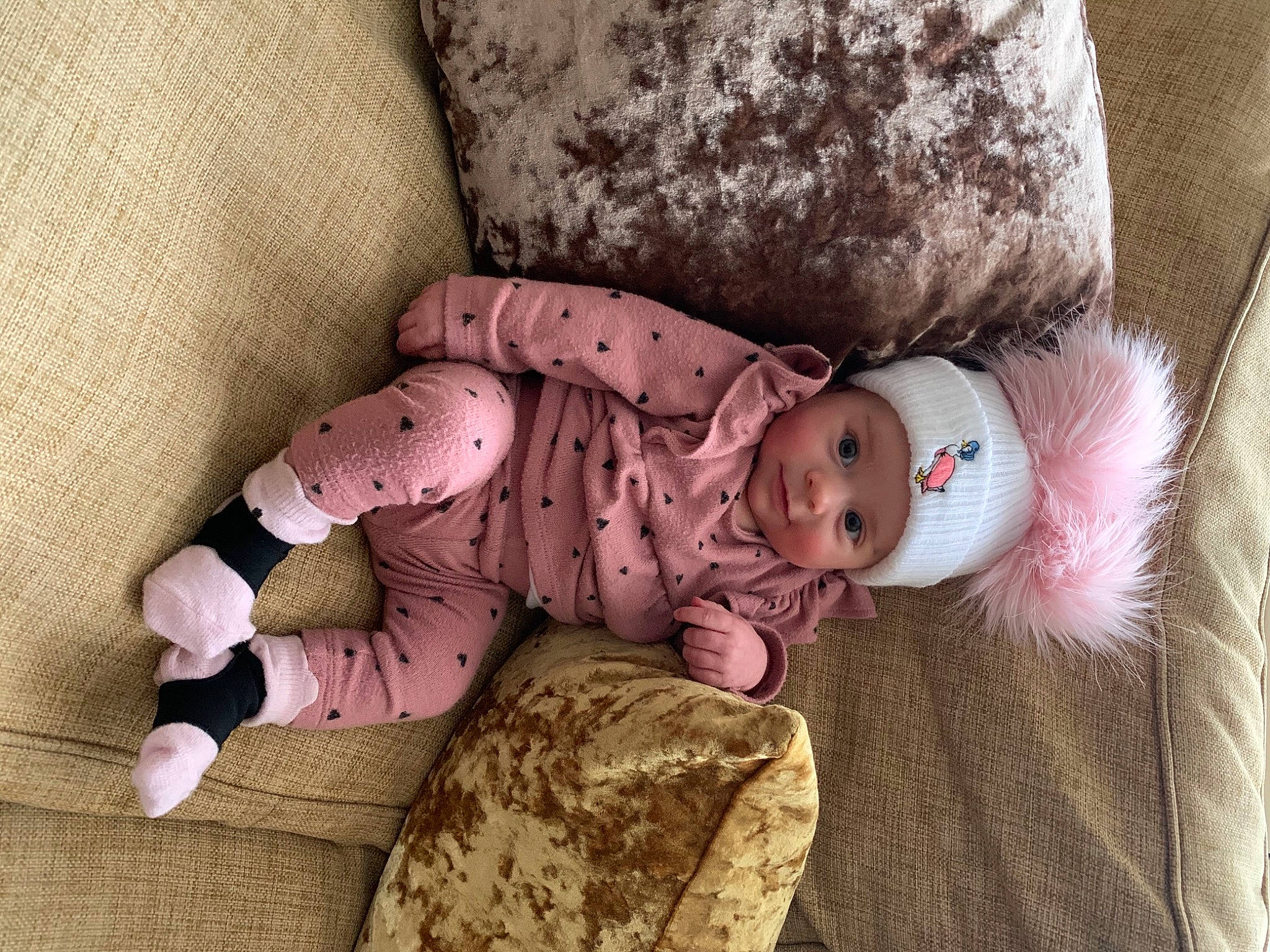 Pippa joined the competition — help win amazing prizes! baby, baby_products, baby_sleeping, baby_toddler_clothing, bedding, child, comfort, couch, eye, face, flooring, headwear, linens, pattern, person, pink, product, skin, sleeve, textile