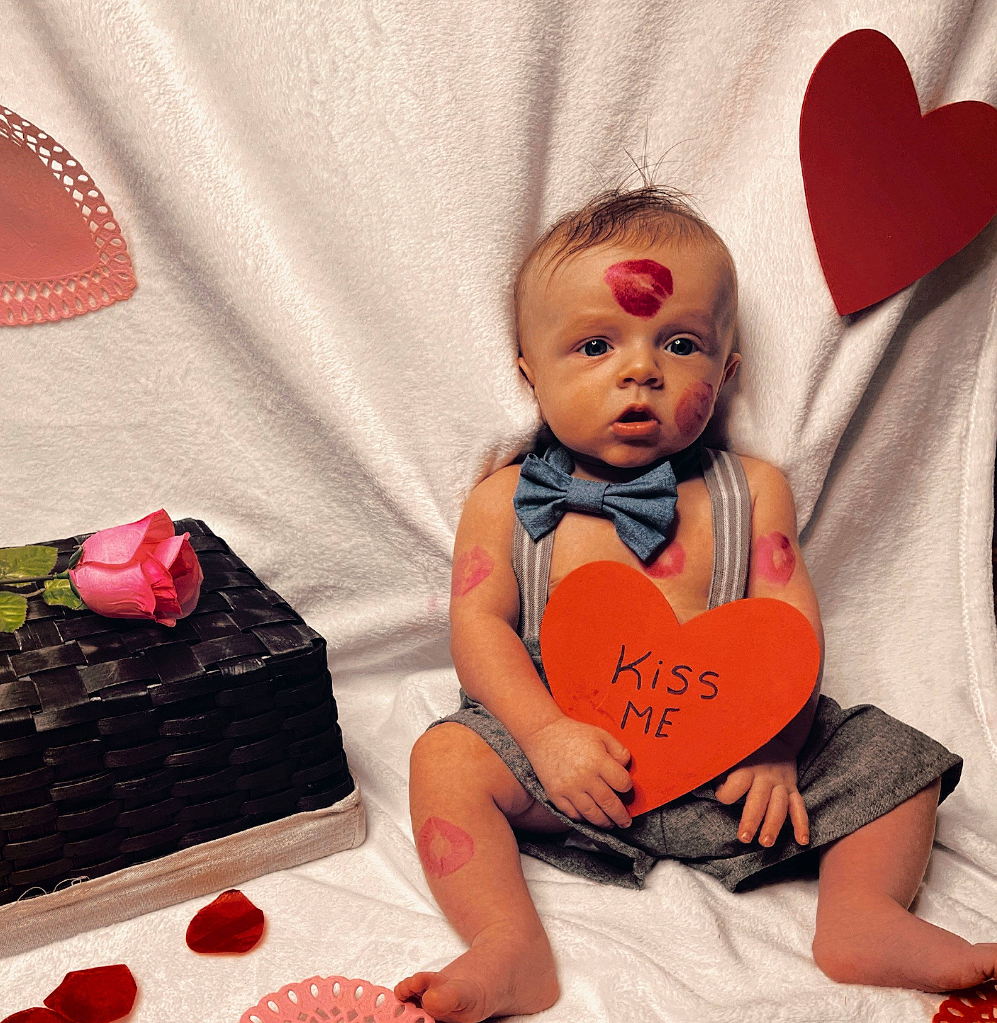 Kamdon joined the competition — help win amazing prizes! baby, baby_sleeping, baby_toddler_clothing, beauty, carmine, chair, child, comfort, fashion_accessory, happy, lap, linens, orange, person, pink, red, sitting, strawberry, textile, thigh