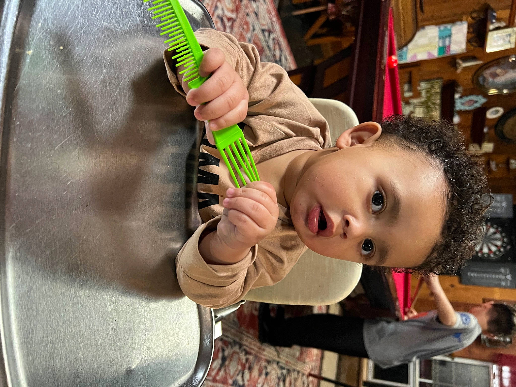 Greyson joined the competition — help win amazing prizes! baby, baby_carriage, baby_products, child, eyelash, fashion_accessory, fun, gesture, happy, nail, person, personal_protective_equipment, play, shelf, sitting, thumb, toddler, wood