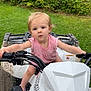 toddler, child, atv, outdoor, greenery, grass, mud, vehicle, pink_dress, curious, blue_eyes, handlebars, nature, summer, young_child, portrait, expression, play, adventure, dirt