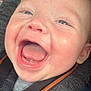Hudson joined the competition — help win amazing prizes! baby, smiling, close_up, face, blue_eyes, mouth_open, teeth, car_seat, harness, clothing, infant, child, happy, skin, head, person, seatbelt, cute, joy, young