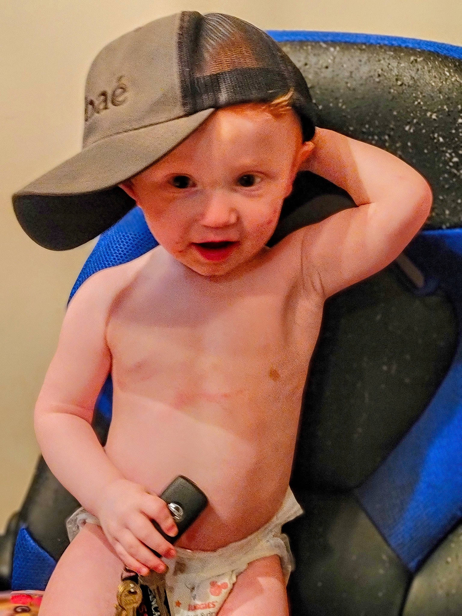 Carson joined the competition — help win amazing prizes! blue, cap, chest, cool, face, hand, happy, hat, head, headgear, headwear, human_body, leisure, mouth, muscle, organ, person, product, skin, summer
