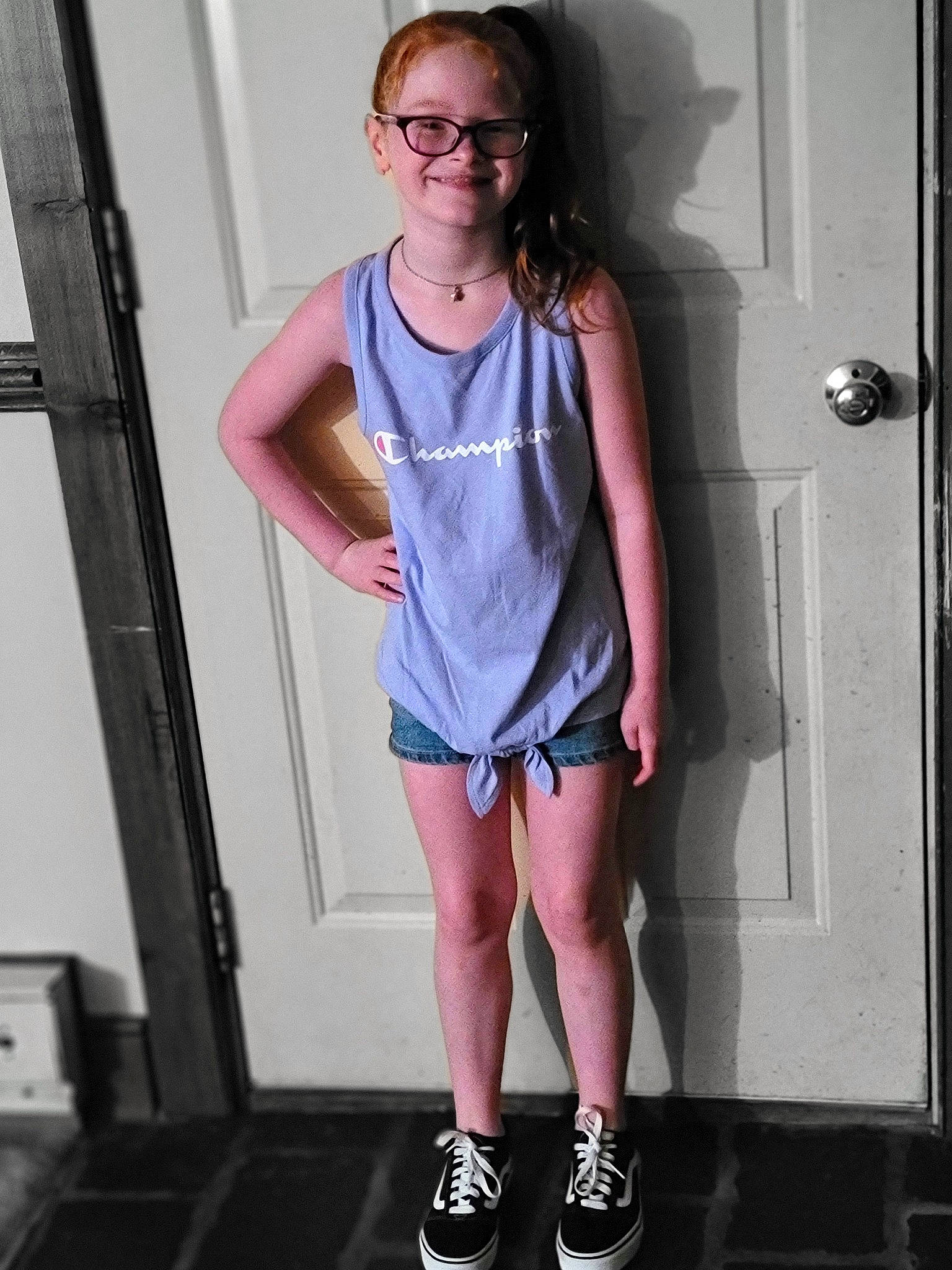 Caylee joined the competition — help win amazing prizes! cool, electric_blue, face, fashion_design, fun, human_leg, joint, joy, knee, leg, magenta, person, pink, purple, shoulder, sleeve, smile, standing, street_fashion, t_shirt
