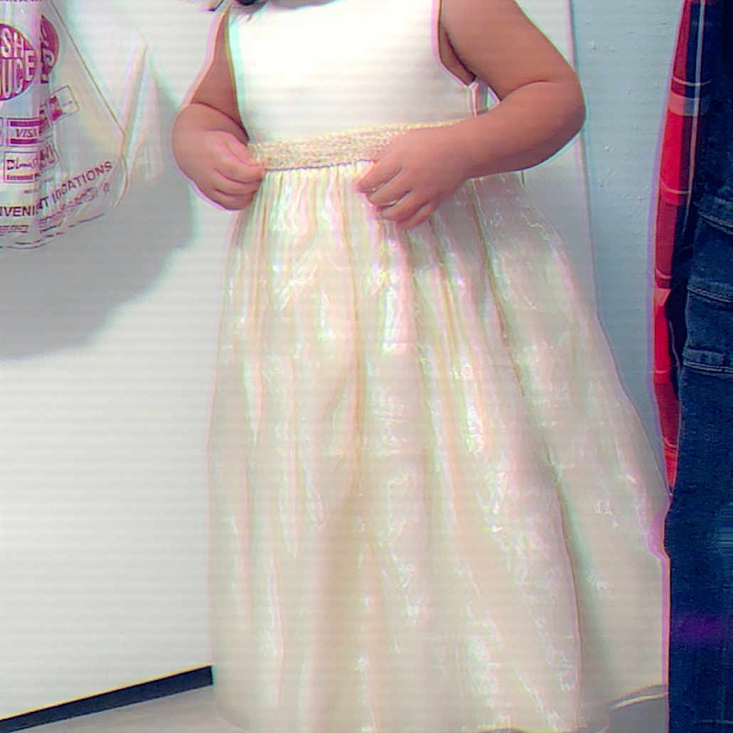 Melissa is registered to the contest to win money with this photo: child, design, dress, flooring, girl, happiness, infant, leg, pattern, person, pink, product, skin, smile, standing, textile, toddler