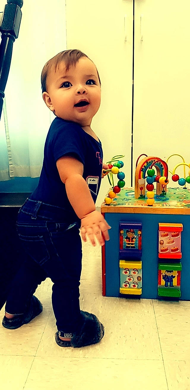 Riverlynn joined the competition — help win amazing prizes! baby, baby_playing_with_toys, baby_toddler_clothing, child, denim, elbow, electric_blue, flooring, fun, happy, person, play, product, room, sleeve, smile, snapshot, standing, t_shirt, toddler