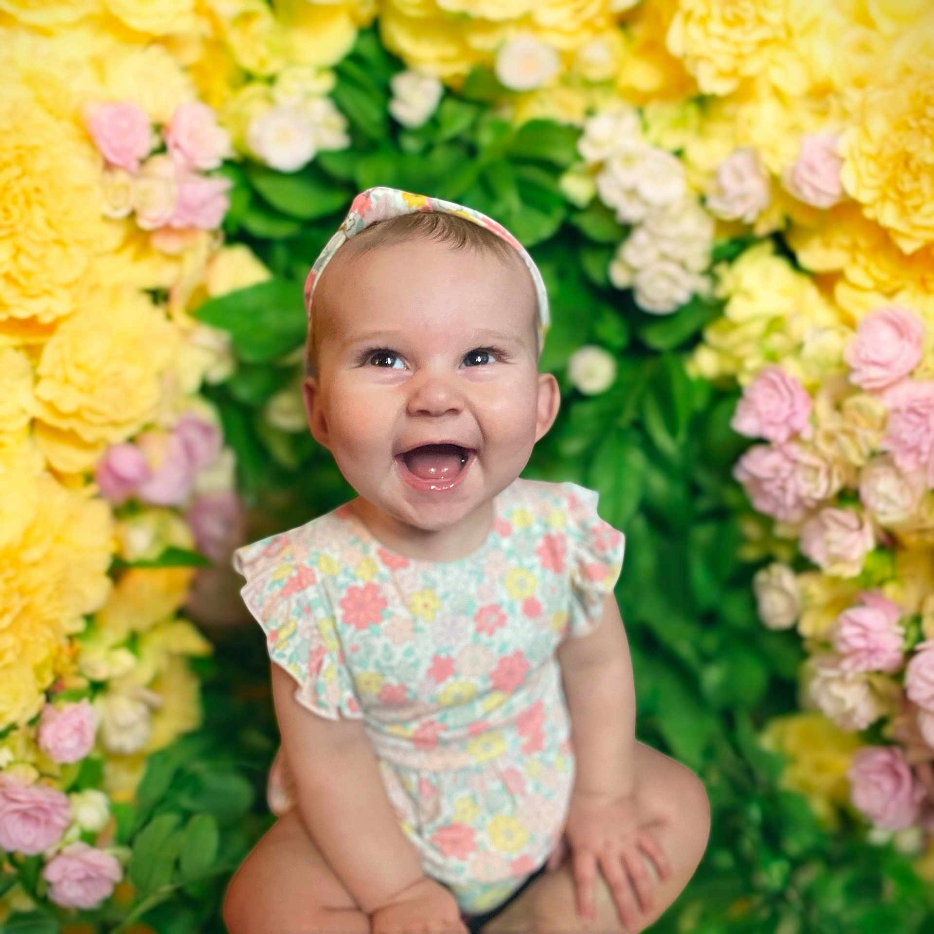 Delilah joined the competition — help win amazing prizes! baby, babylaughing, face, flower, happy, head, laughing, person, photography, plant, portrait