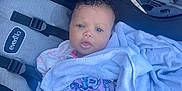 Nova joined the competition — help win amazing prizes! baby, infant, stroller, blanket, blue_eyes, curly_hair, clothing, mickey_mouse, minnie_mouse, child, outdoor, seatbelt, fabric, comfort, cute, person, portrait, wrapped, toddler, soft