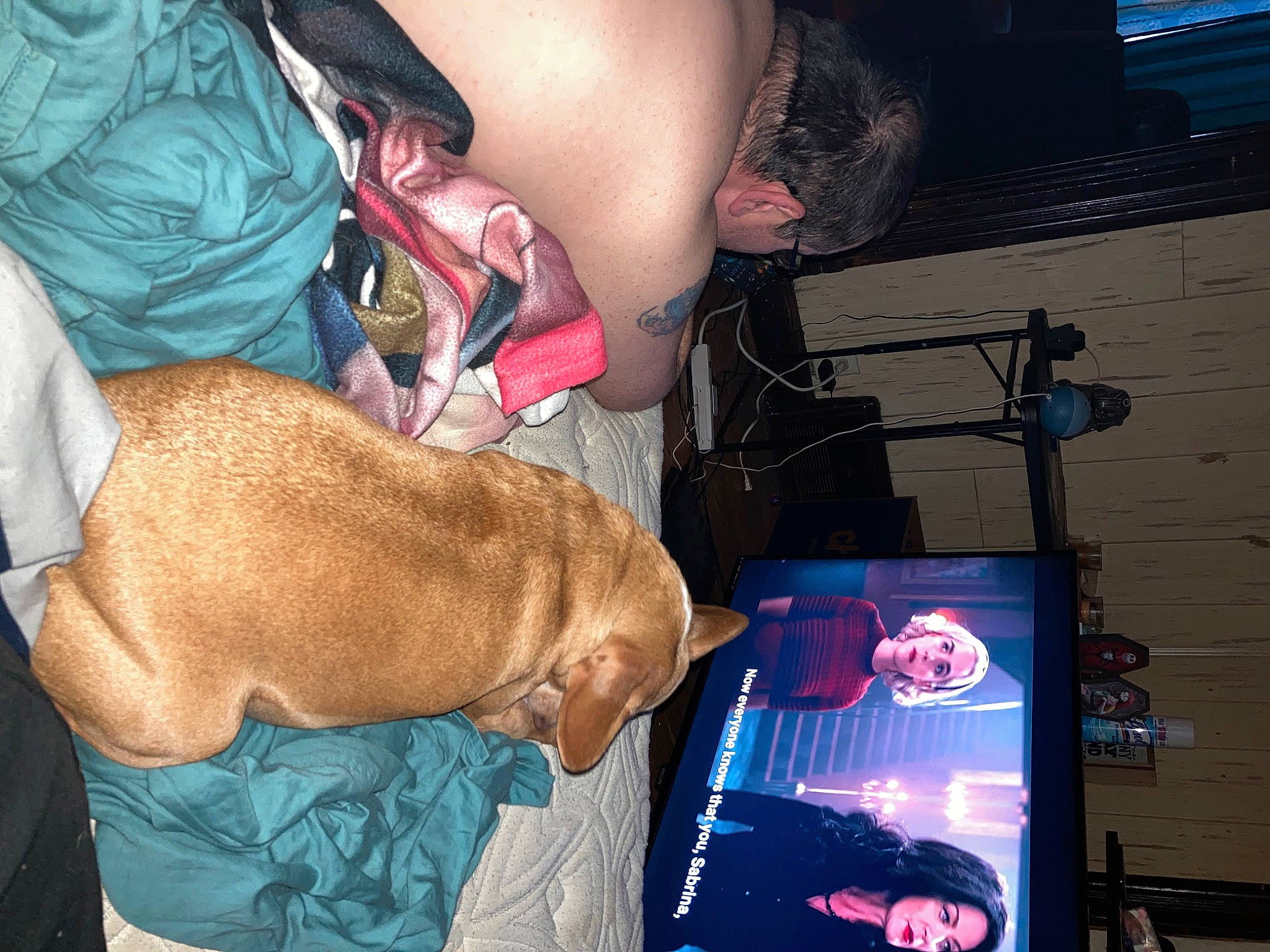 Lady is registered to the contest to win money with this photo: advertising, audio_equipment, bag, chest, cool, display_device, elbow, eyewear, fashion_accessory, flesh, fun, fur, human_leg, joint, luggage_and_bags, nail, t_shirt, television, thigh, wrist