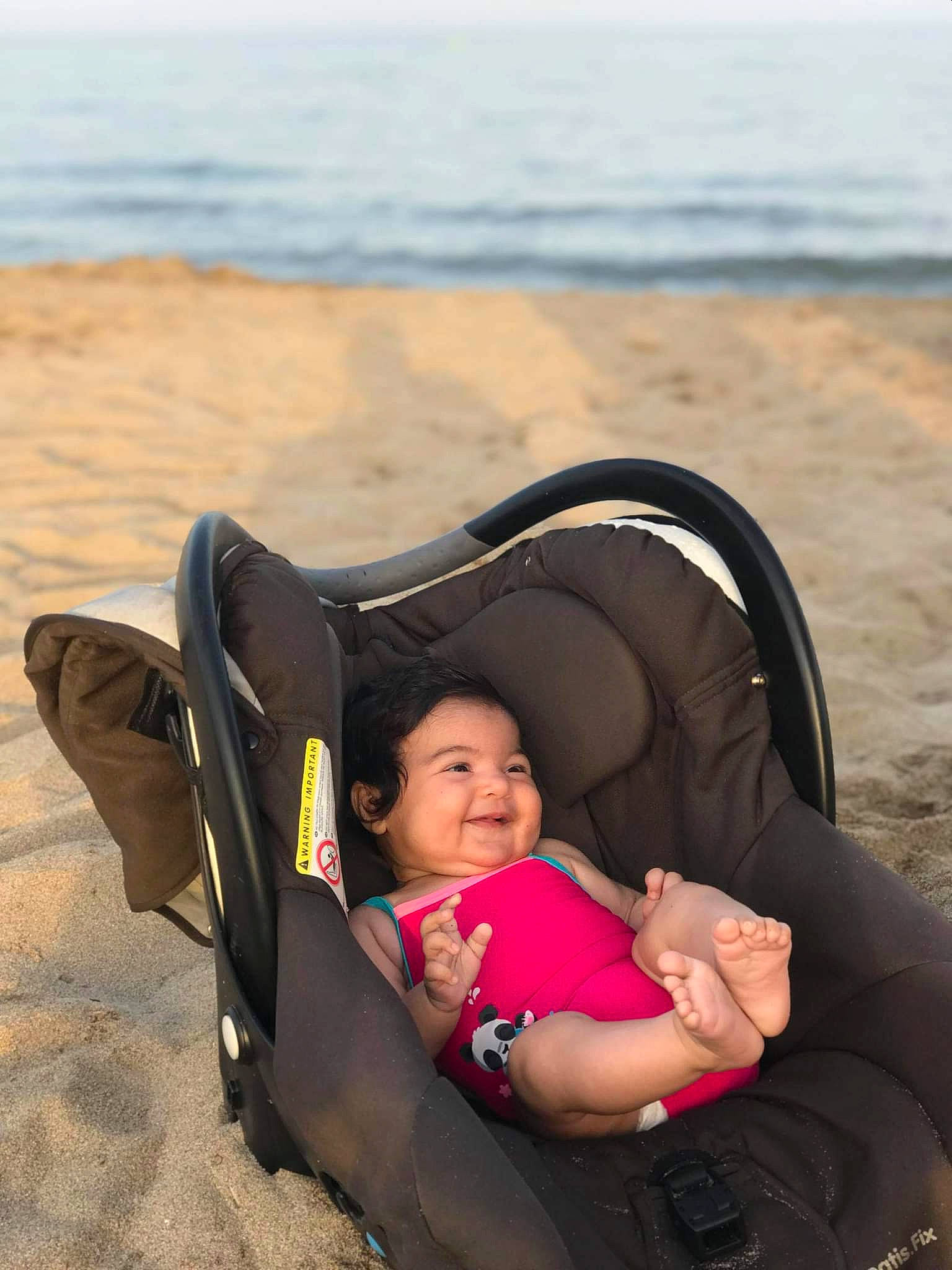 Aline participe au concours pour gagner de l'argent avec cette photo : baby, baby_carriage, beach, child, comfort, grass, happy, horizon, lake, landscape, leisure, people_in_nature, person, personal_protective_equipment, recreation, sitting, toddler, travel, tree, water