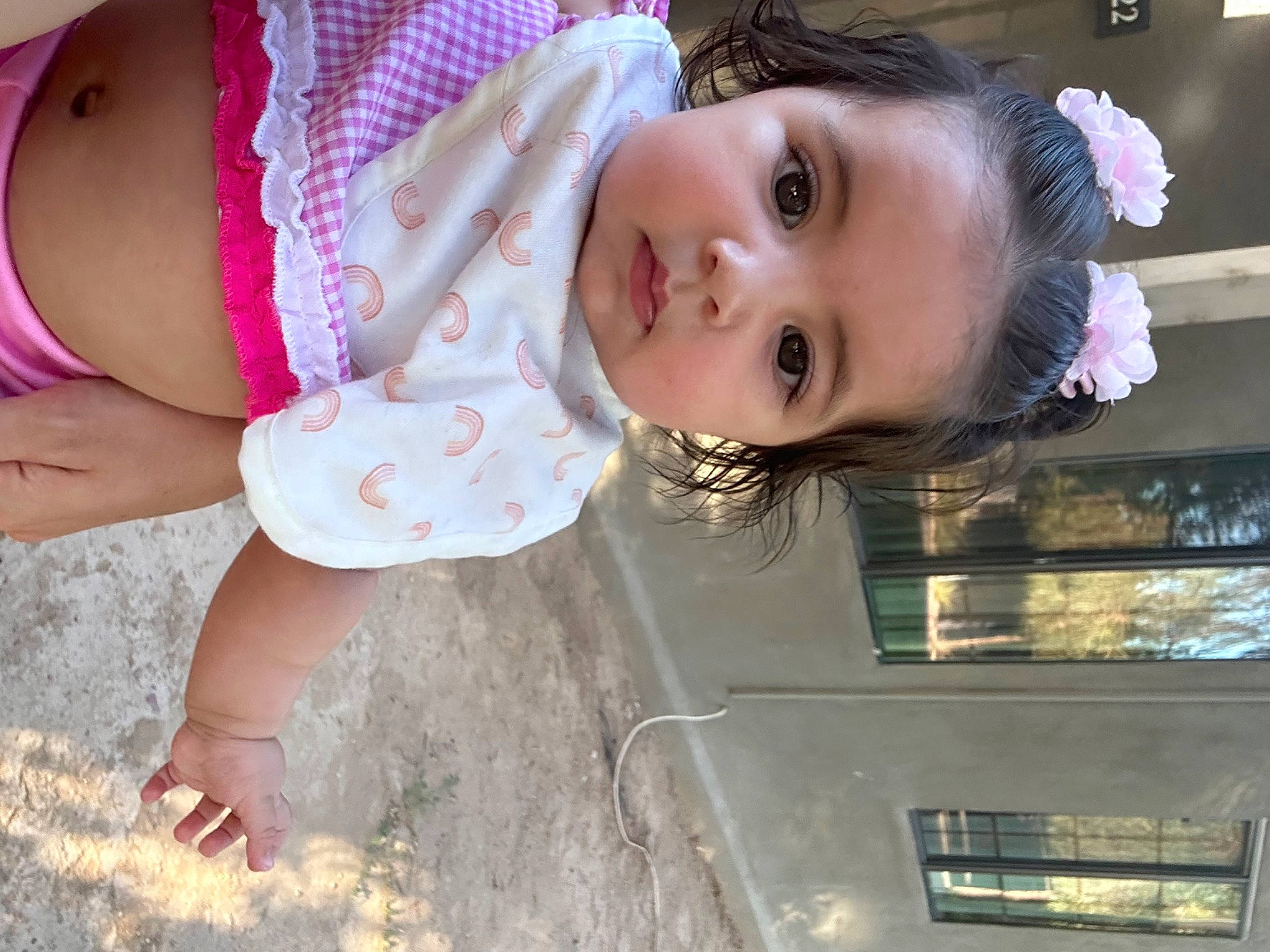 Elena is registered to the contest to win money with this photo: baby, baby_toddler_clothing, beauty, cheek, child, clothing, eye, eyelash, flash_photography, fun, happy, human_leg, lip, nose, pattern, person, photograph, pink, skin, toddler