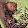 baby, infant, sleeping, blanket, soft, cushion, newborn, cute, peaceful, indoors, resting, cozy, child, person, wrapped, foot, hand, smile, fabric, seat