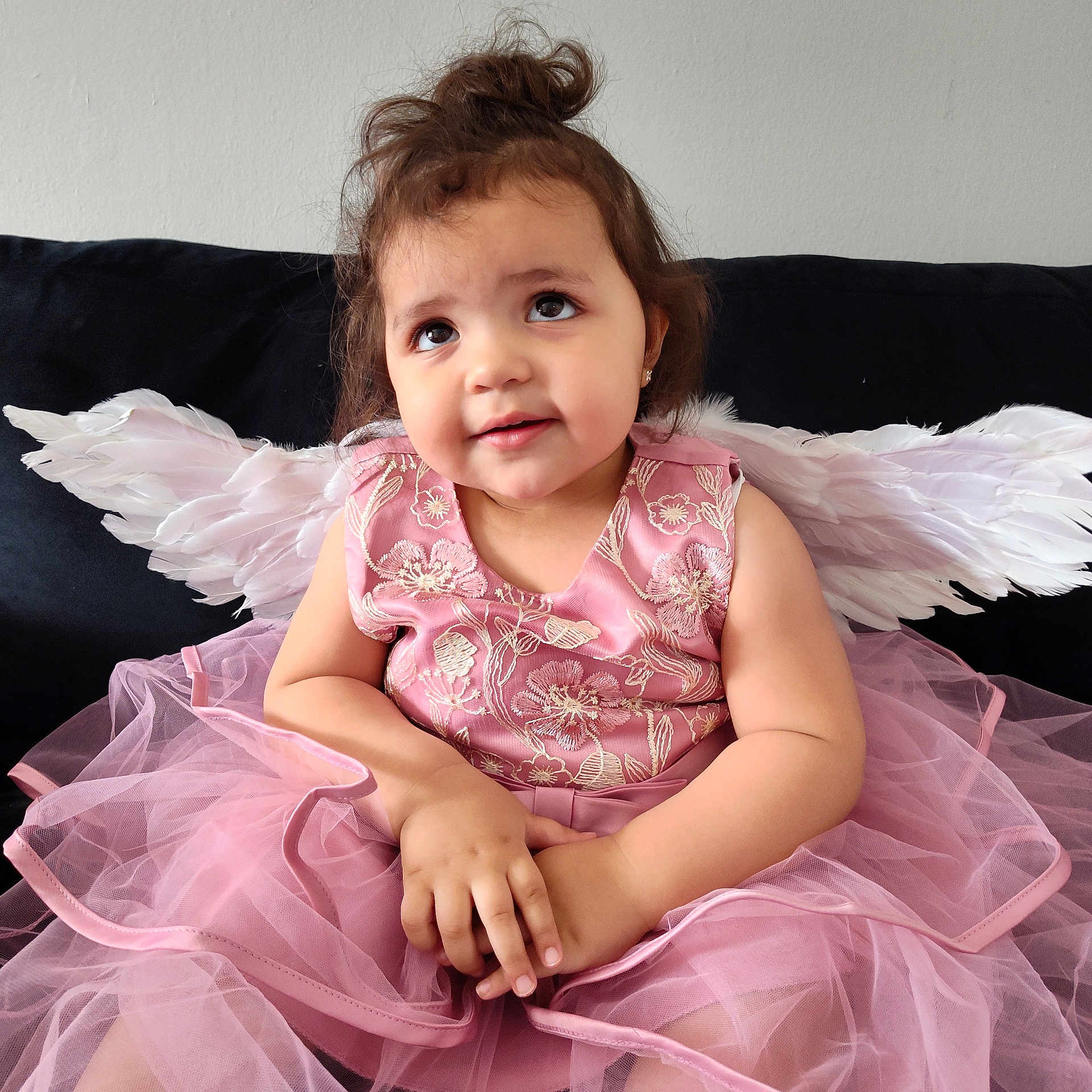 Roselena is registered to the contest to win money with this photo: accessories, angel, baby, bodypart, clothing, couch, dress, eveningdress, face, fashion, finger, formalwear, furniture, gown, hand, head, person, photography, portrait, sitting