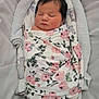 Aurora-Mai is registered to the contest to win money with this photo: baby, newborn, sleeping, blanket, swaddle, floral_pattern, infant, cozy, soft, cute, resting, face, head, indoors, bed, comfort, peaceful, person, child, portrait