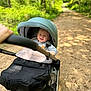 Oscar joined the competition — help win amazing prizes! baby, stroller, child, outdoor, forest, path, greenery, trees, smiling, person, hand, sunlight, nature, casual_clothing, happy, infant, daylight, seat, wheeled_vehicle, walk