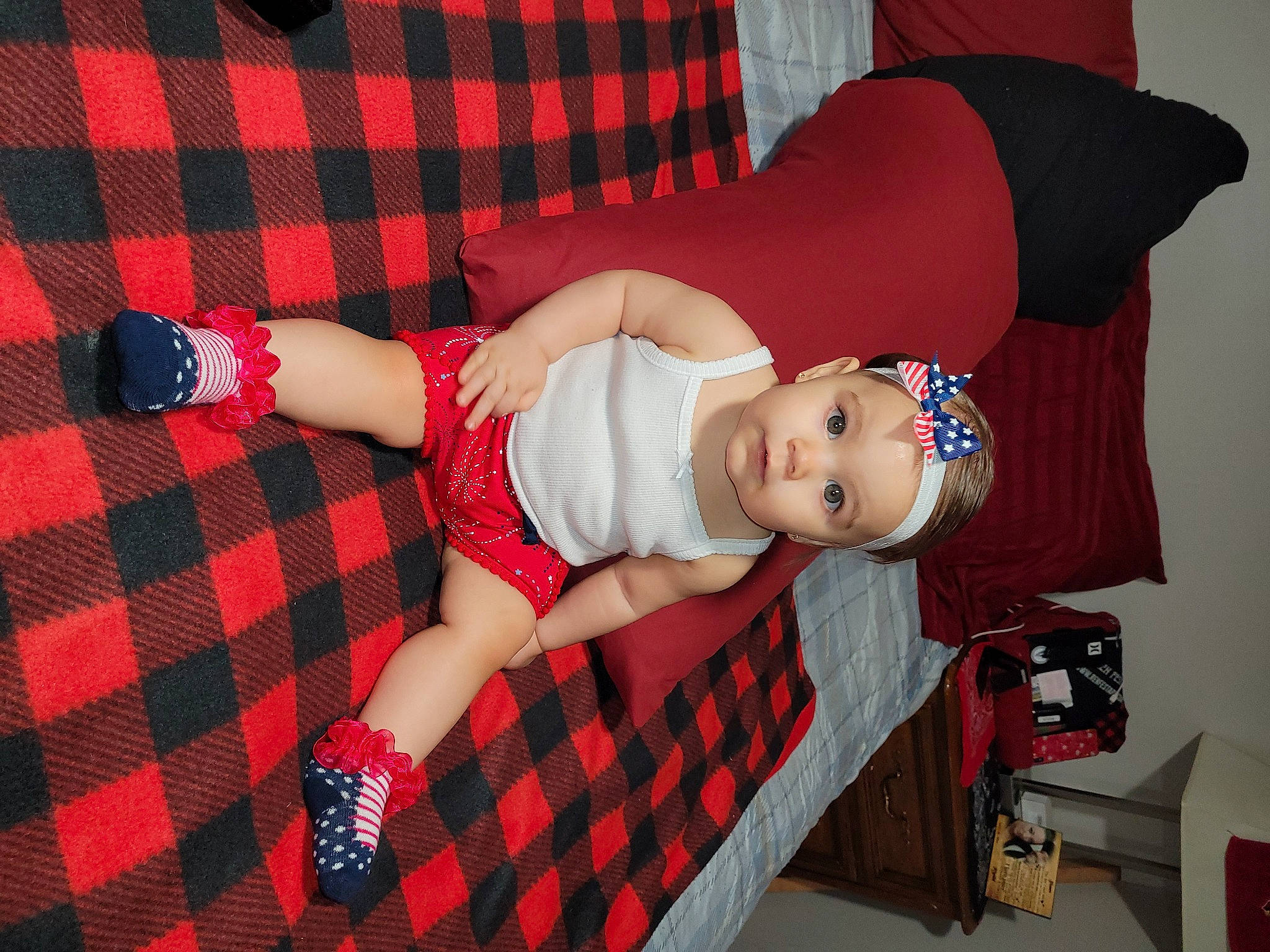 Sascha Elizabeth Lynne joined the competition — help win amazing prizes! baby, baby_toddler_clothing, dress, glasses, hat, human_body, human_leg, knee, leg, muscle, pattern, person, pink, plaid, red, sleeve, sock, tartan, textile, thigh
