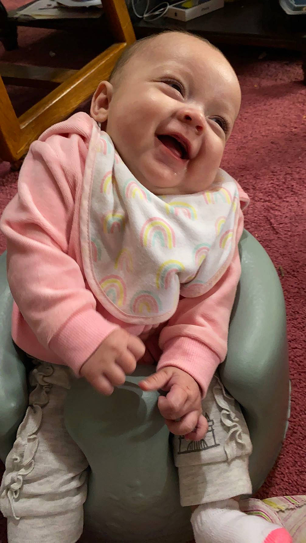 Luna is registered to the contest to win money with this photo: baby, baby_toddler_clothing, cheek, child, chin, collar, comfort, eye, finger, fun, happy, iris, lip, mouth, nose, person, pink, skin, sleeve, smile