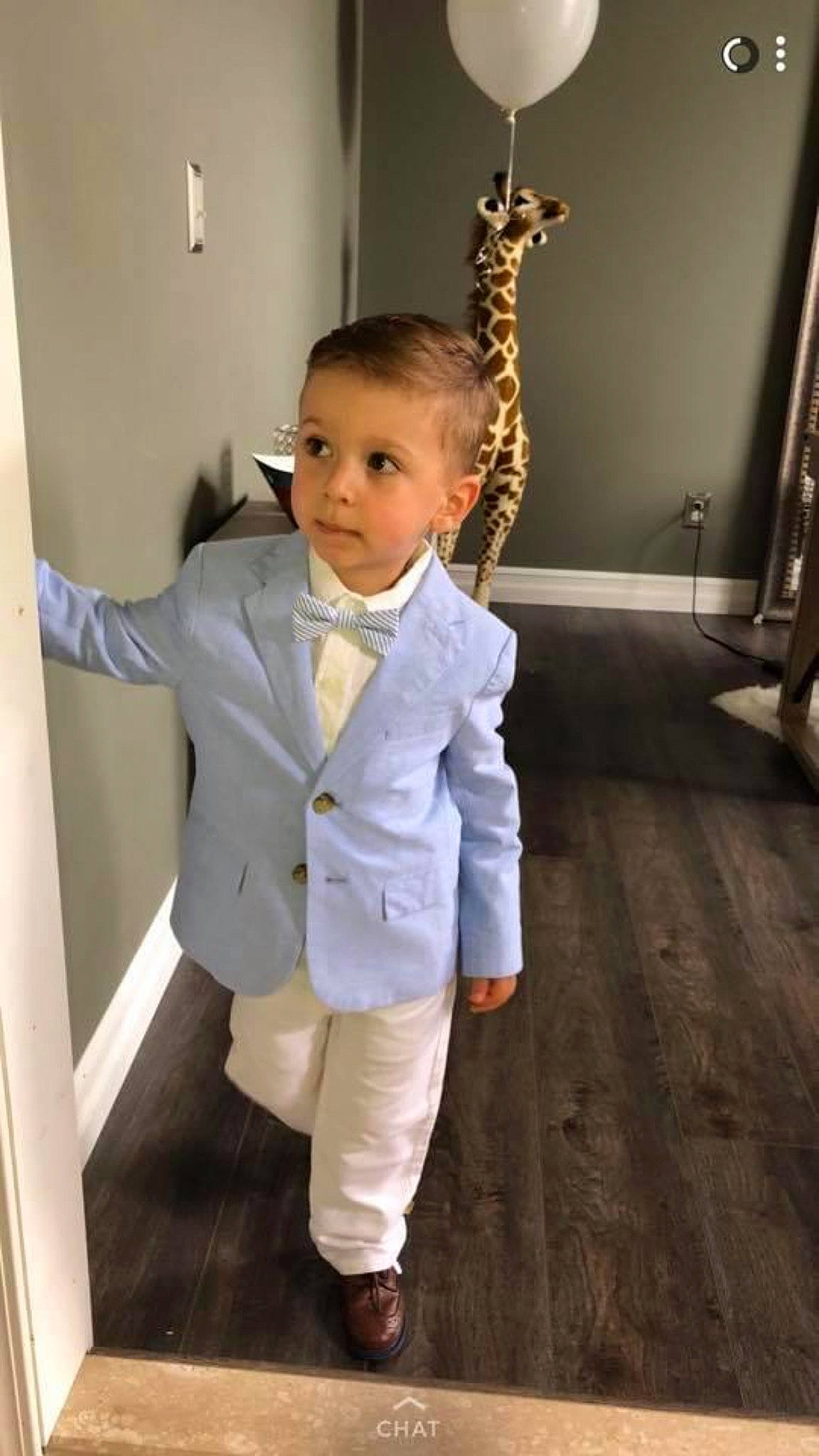 Gray joined the competition — help win amazing prizes! blazer, child, formal_wear, jacket, neck, outerwear, person, sleeve, standing, suit, toddler, tuxedo