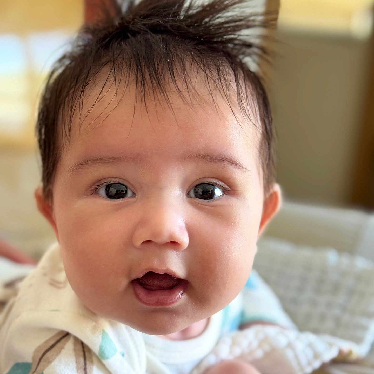 Liam joined the competition — help win amazing prizes! baby, cheeks, child, closeup, clothing, curious, cute, expression, eyes, face, hair, head, indoors, infant, mouth, person, portrait, skin, soft, young