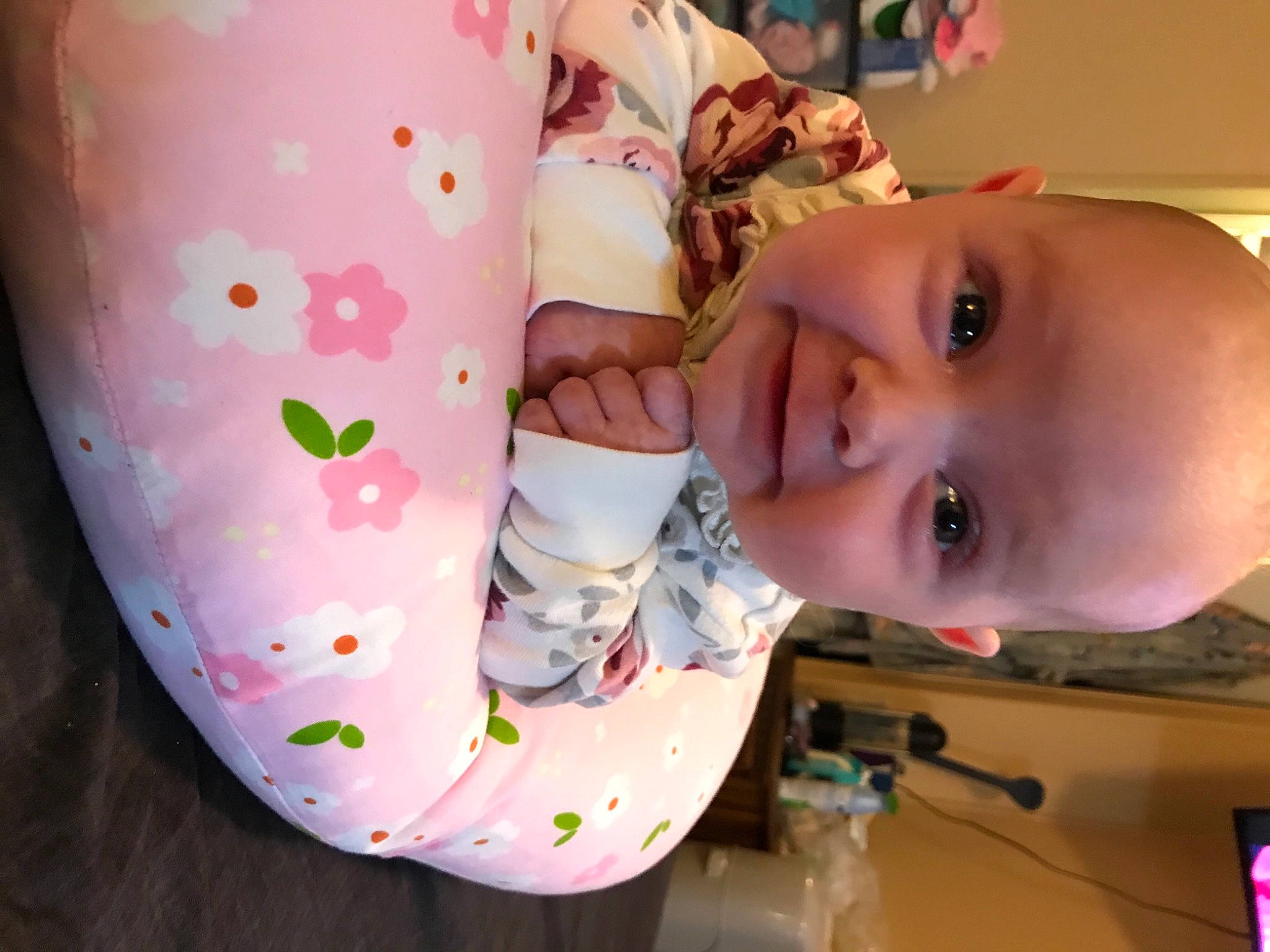 Emma is registered to the contest to win money with this photo: baby, baby_products, baby_toddler_clothing, cheek, child, drinkware, person, pink, toddler