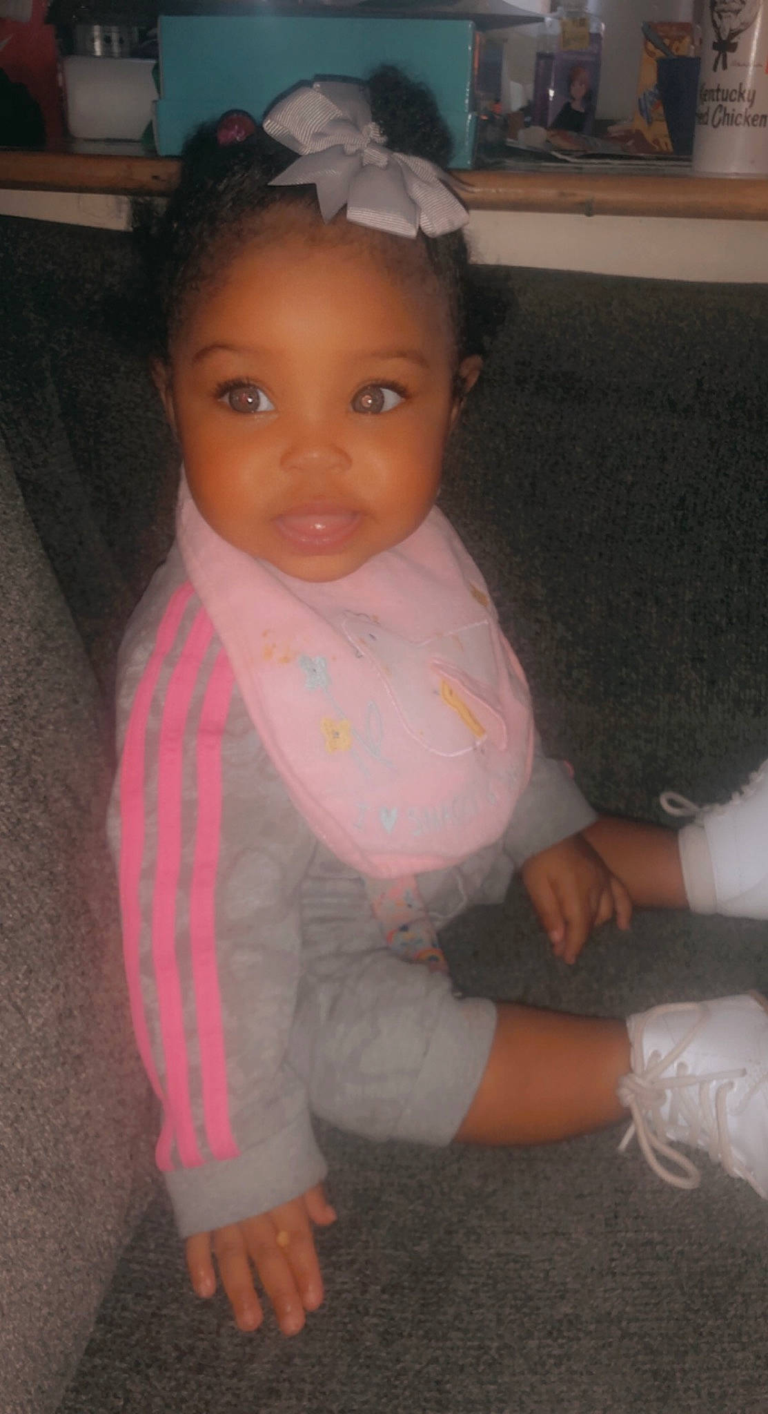 Kaylani joined the competition — help win amazing prizes! baby, baby_toddler_clothing, cheek, ear, eye, eyelash, finger, fun, gesture, head, human_body, iris, lip, neck, nose, outerwear, person, skin, sleeve, thumb