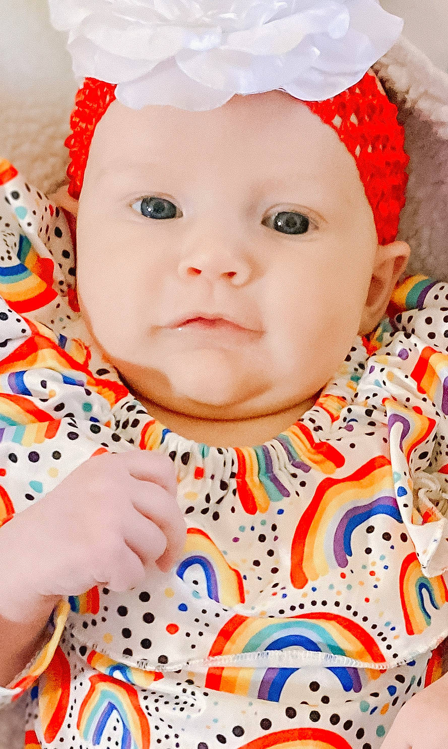 Harper joined the competition — help win amazing prizes! baby, baby_toddler_clothing, cap, cheek, child, costume_hat, dress, eye, face, happy, hat, headgear, headwear, lip, pattern, person, pink, skin, sleeve, textile