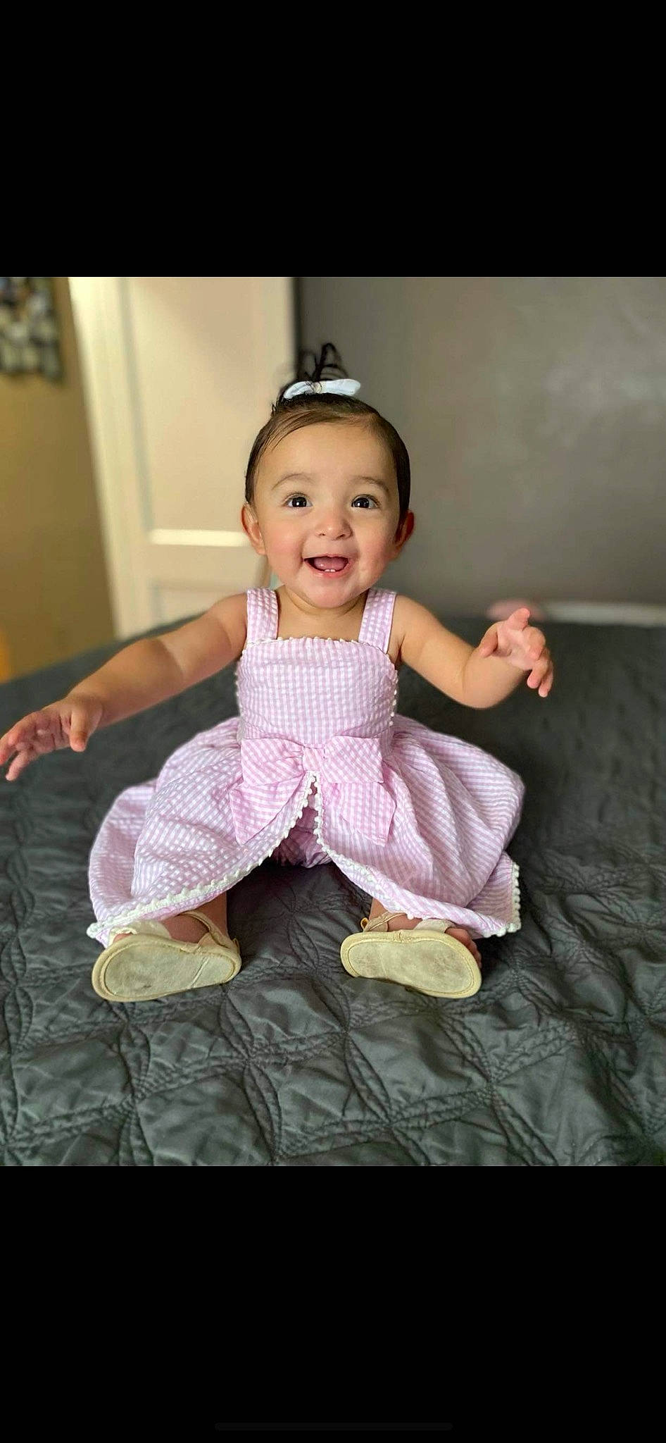 Sofia joined the competition — help win amazing prizes! baby, baby_toddler_clothing, cheek, child, finger, flash_photography, flooring, fun, happy, head, joy, magenta, pattern, person, pink, play, sitting, skin, sleeve, smile