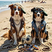 Ulysse Et Astro participe au concours pour gagner de l'argent avec cette photo : accessories, animal, beach, cans, cap, casual, cool, denim_jacket, dog, funny, leather_jacket, outdoor, pet, posing, sand, snacks, soccer_ball, summer, sunglasses, sunny