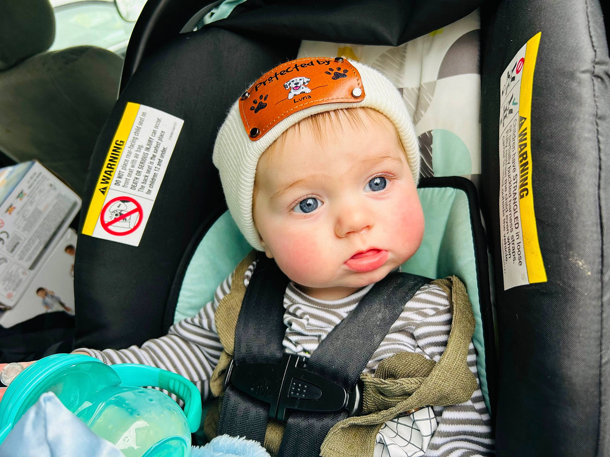 Stephen joined the competition — help win amazing prizes! auto_part, baby, baby_carriage, baby_in_car_seat, baby_products, baby_safety, baby_toddler_clothing, car_seat, child, comfort, fashion_accessory, happy, headwear, person, room, sitting, toddler