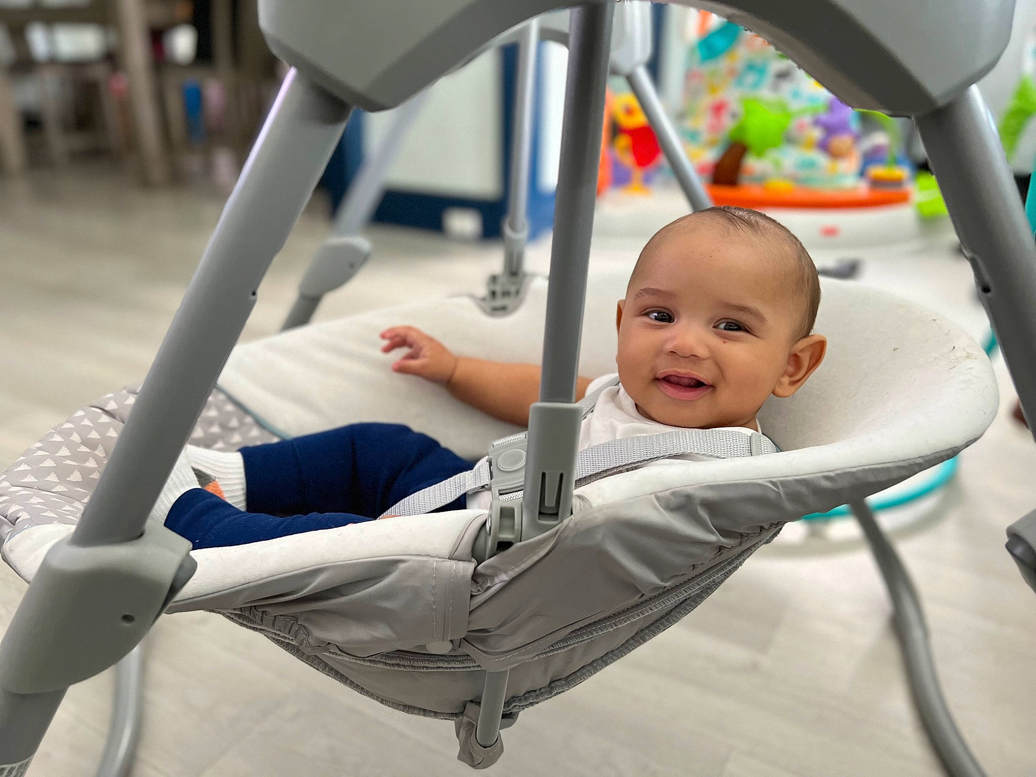 Kyree joined the competition — help win amazing prizes! arm, baby, baby_products, comfort, eye, fun, hair, hand, happy, human_body, joint, joy, knee, leg, leisure, outdoor_play_equipment, person, recreation, smile, swing