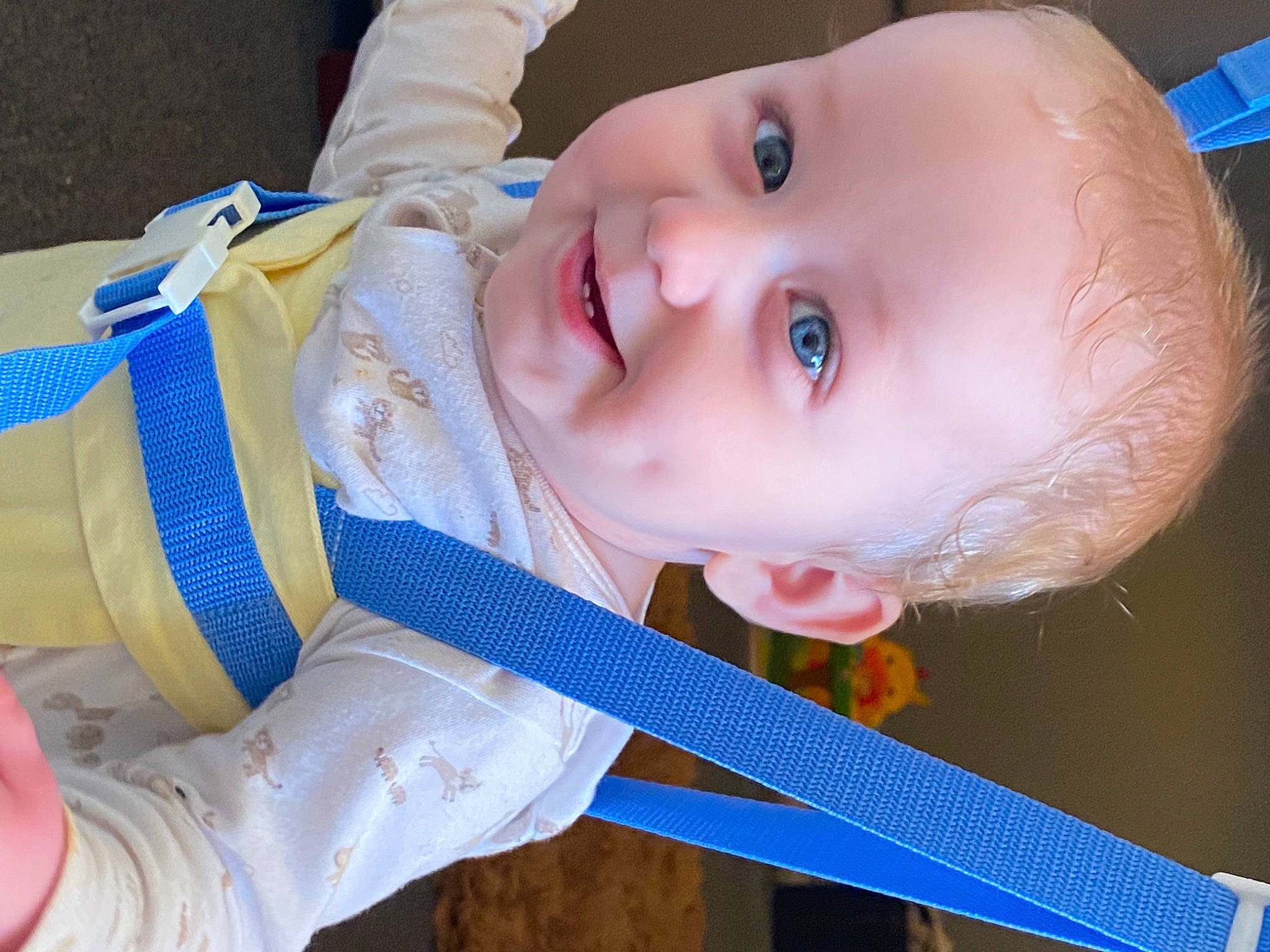 Colby is registered to the contest to win money with this photo: baby, baby_products, baby_toddler_clothing, blue, cheek, child, ear, electric_blue, eye, eyelash, finger, happy, human_body, iris, joy, lip, mouth, nose, person, skin