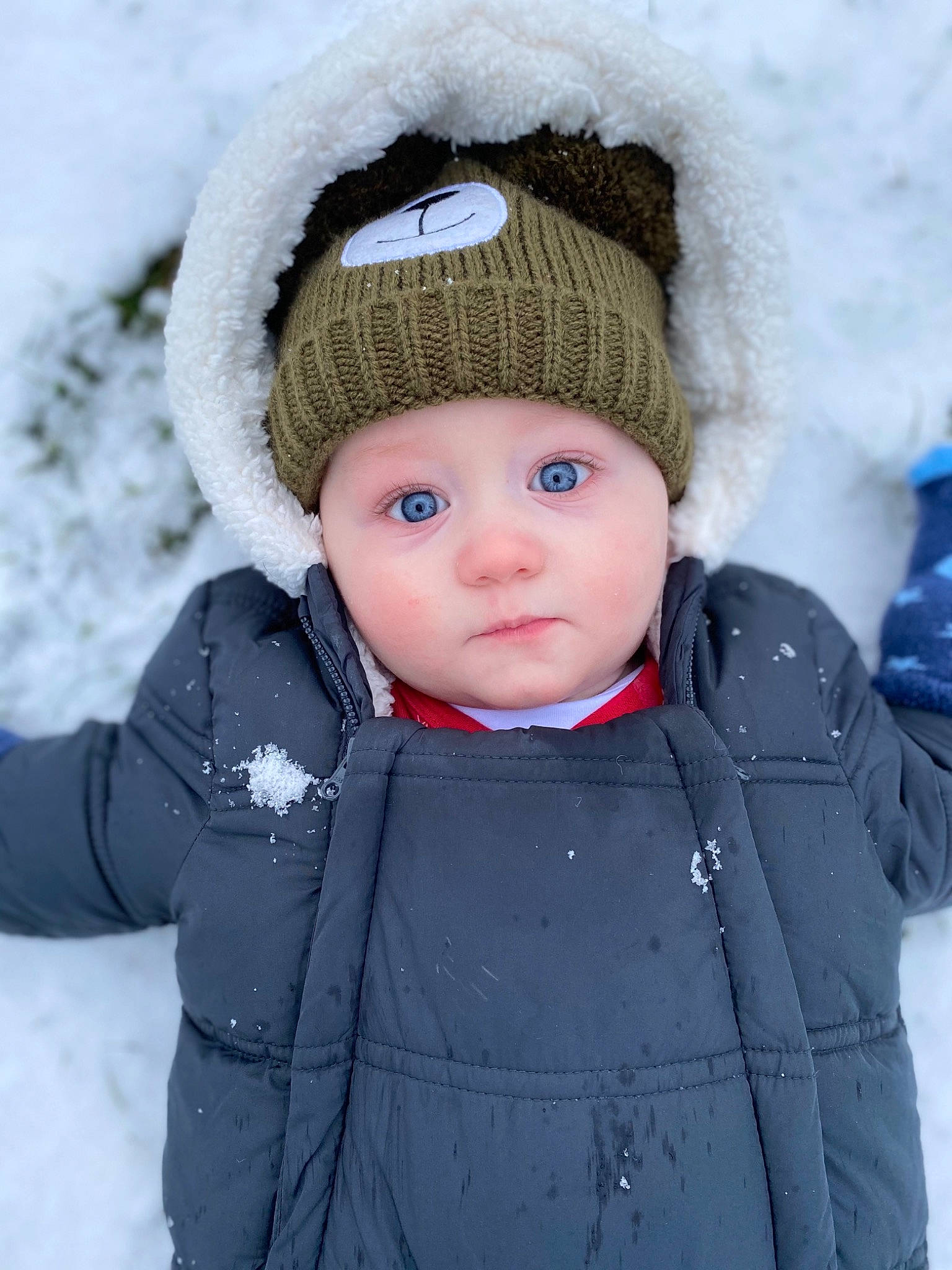 Colby joined the competition — help win amazing prizes! baby, baby_toddler_clothing, cap, cheek, eye, face, freezing, head, headgear, headwear, human_body, jacket, organ, parka, person, skin, sleeve, snow, toddler, tree