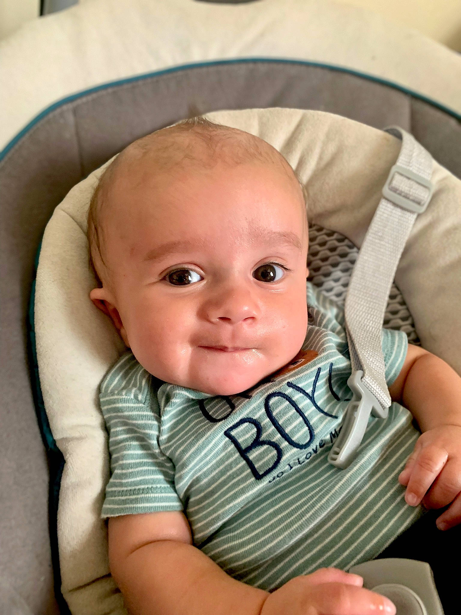 Atlas is registered to the contest to win money with this photo: baby, baby_products, baby_safety, baby_toddler_clothing, cheek, child, comfort, finger, happy, linens, mouth, nail, nose, person, product, sitting, skin, sleeve, smile, thumb