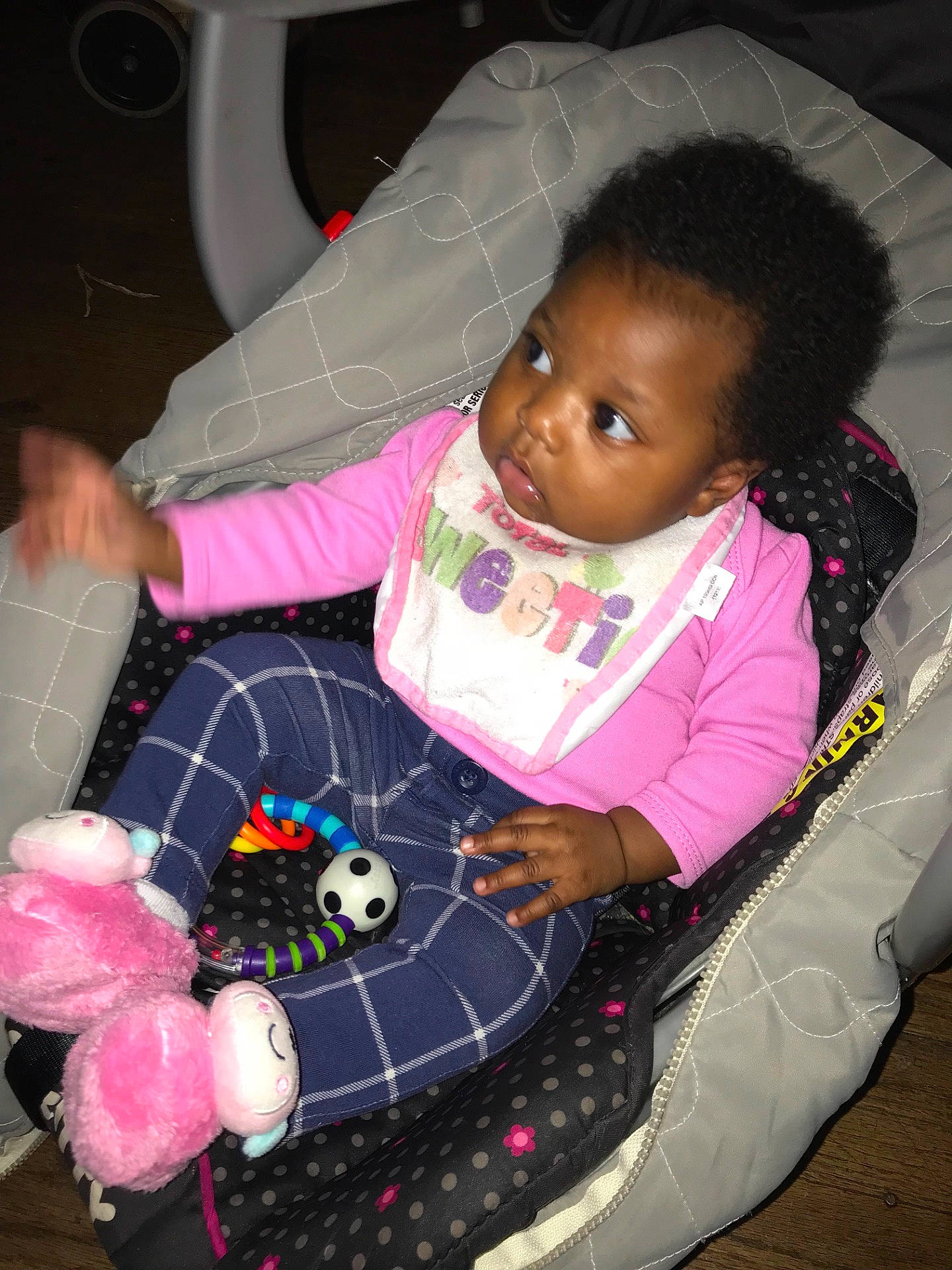 Jaleyah is registered to the contest to win money with this photo: baby_products, child, day, fun, girl, infant, person, pink, play, product, skin, textile, toddler, toy