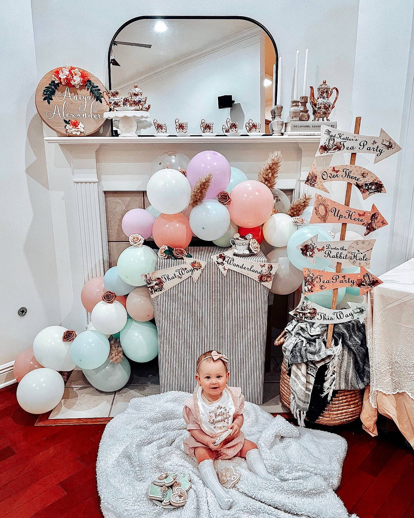 Aniya Alexander is registered to the contest to win money with this photo: balloon, decoration, event, fashion_design, font, interior_design, lighting, line, party_supply, peach, person, photograph, pink, product, red, room, style, tablecloth, textile, victorian_fashion