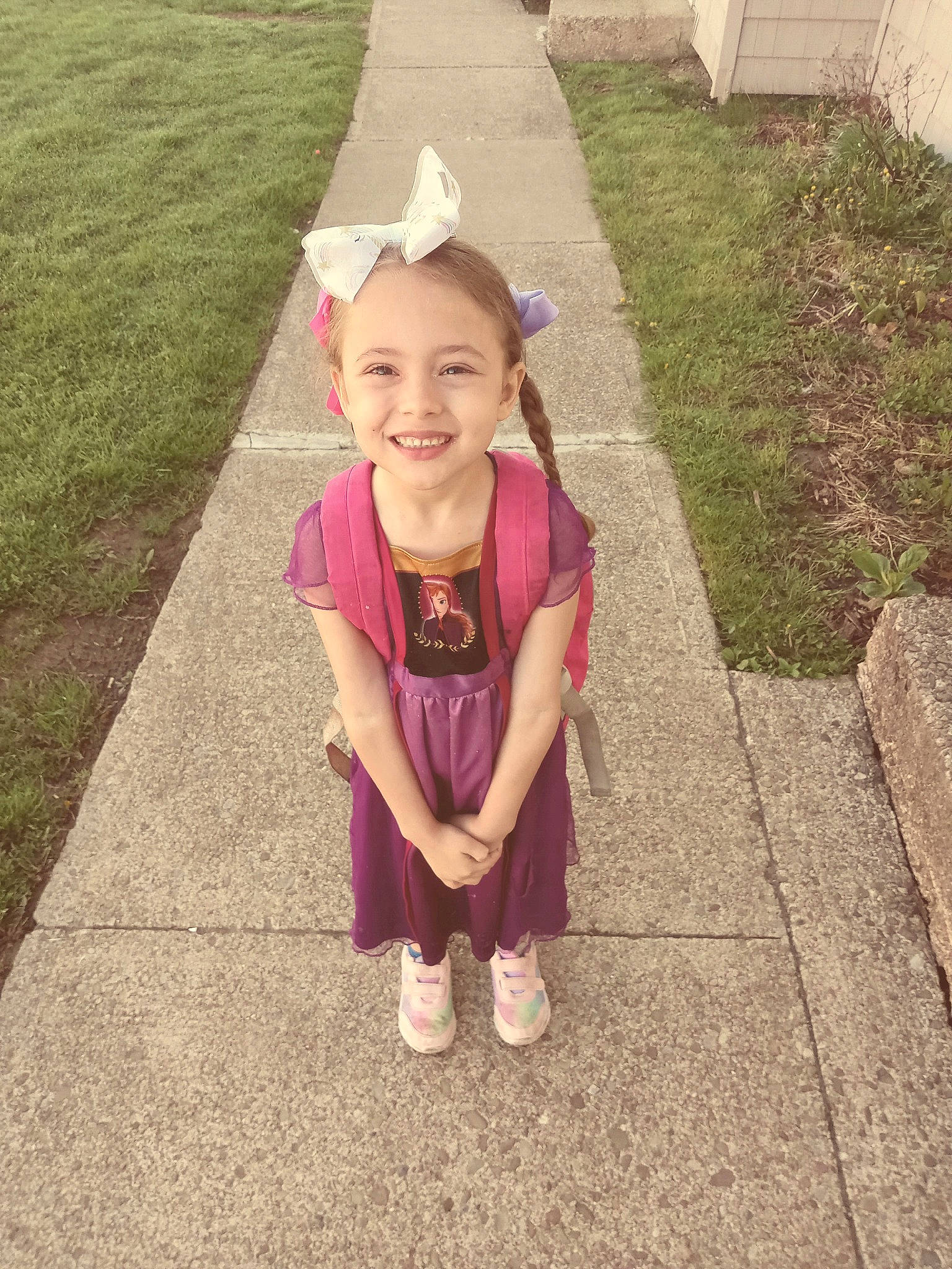 Chrysanthemum joined the competition — help win amazing prizes! asphalt, baby_toddler_clothing, child, clothing, face, footwear, grass, happy, hat, joy, leisure, magenta, outerwear, person, plant, recreation, road_surface, sidewalk, smile, t_shirt