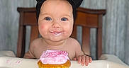 Khelani is registered to the contest to win money with this photo: baby, cake, cream, cupcake, daisy, dessert, dish, face, flower, food, furniture, head, icecream, icing, meal, person, photography, plant, portrait, table