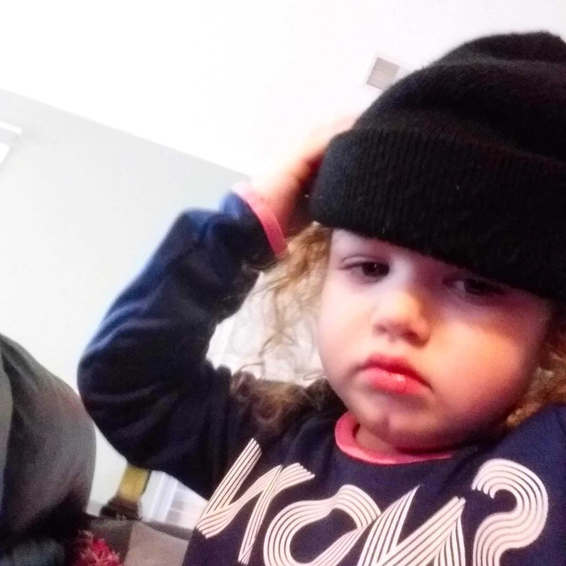 Dakota joined the competition — help win amazing prizes! baby, beanie, beauty, black_hair, bonnet, cap, cheek, child, clothing, cool, ear, face, hat, head, headgear, knit_cap, lip, nose, person, selfie