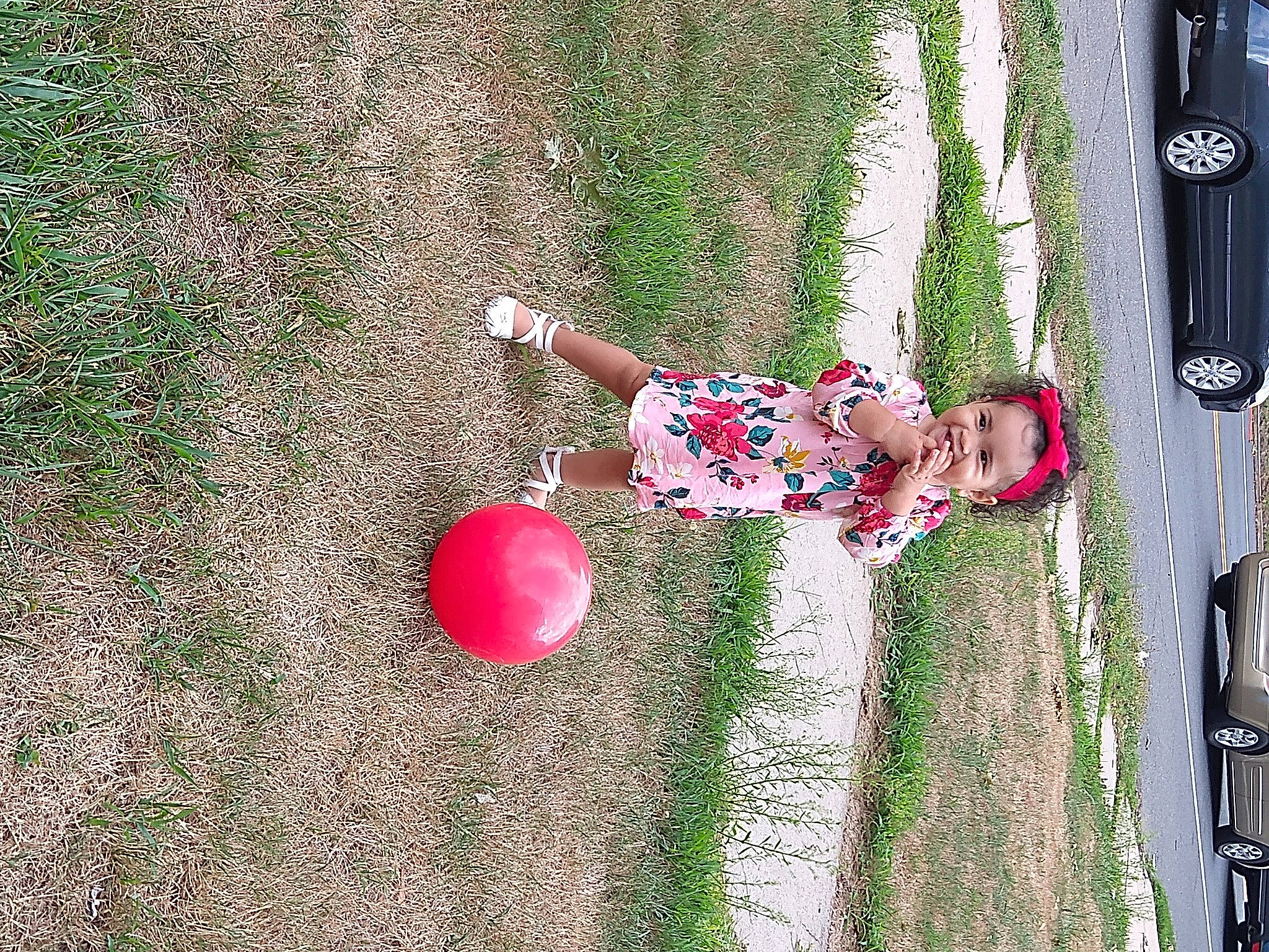 Ahzara joined the competition — help win amazing prizes! ball, balloon, car, child, fun, grass, happy, leisure, magenta, pattern, people_in_nature, person, plant, play, recreation, shadow, soil, toddler, toy, tree