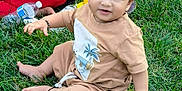 Praneeth Thunugunta is registered to the contest to win money with this photo: baby, child, grass, outdoor, pacifier, beige_outfit, sitting, smiling, food, sandwich, adult, floral_dress, red_leggings, picnic, bracelet, bracelet_black, barefoot, happy, nature, casual