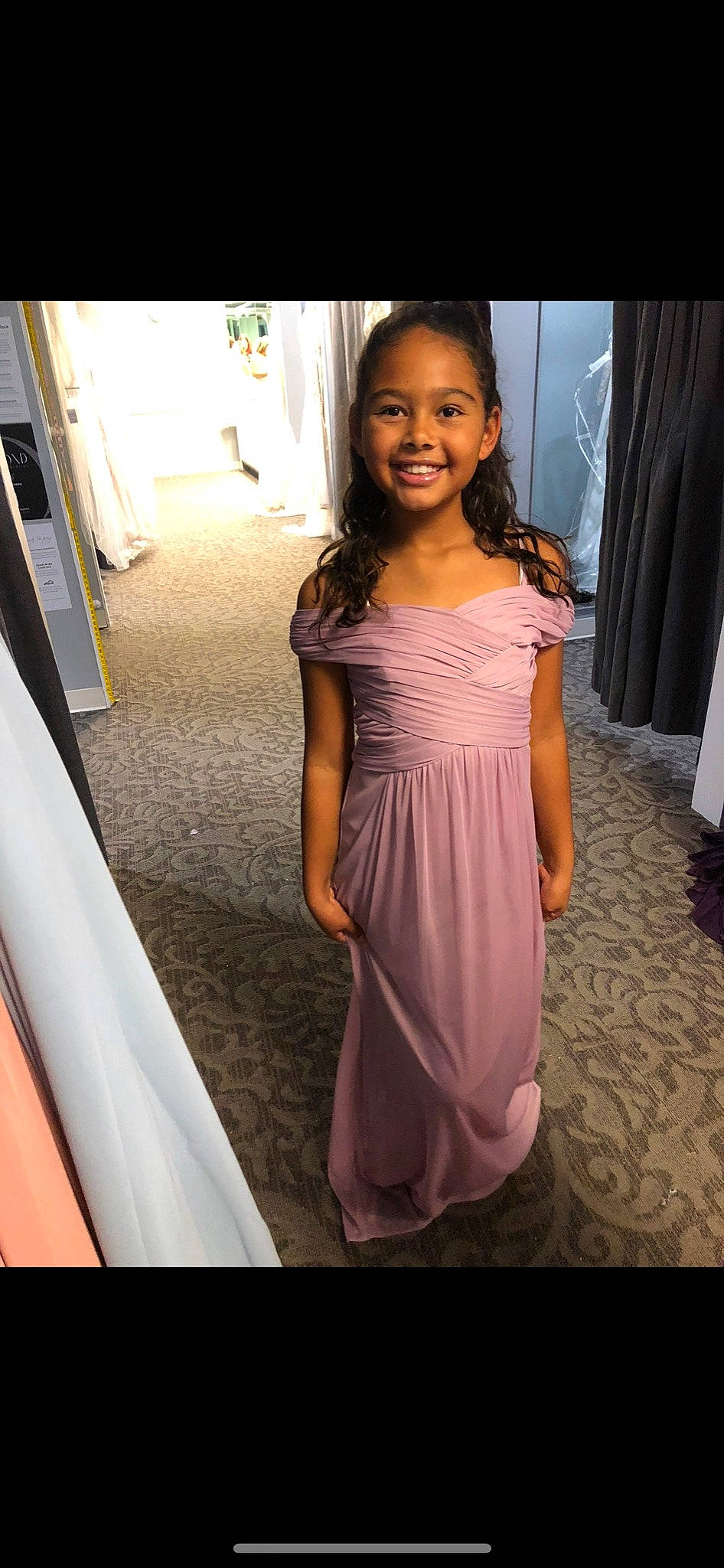 Gianna joined the competition — help win amazing prizes! bridal_party_dress, day_dress, dress, eye, face, fashion_design, flooring, formal_wear, gown, hairstyle, happy, joy, makeover, neck, one_piece_garment, person, shoulder, silk, smile, textile
