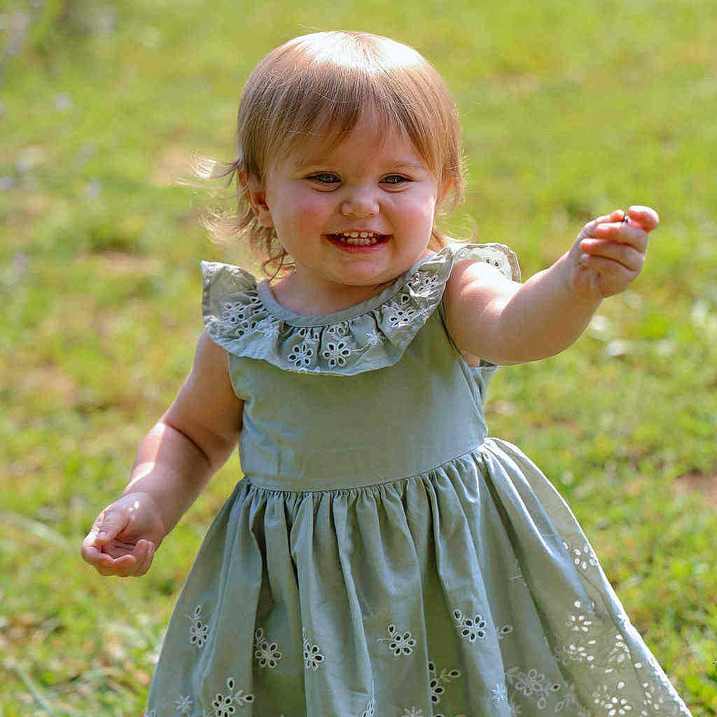 Oakley joined the competition — help win amazing prizes! baby, child, cute, daylight, dress, field, grass, green, happy, joy, nature, outdoor, person, playful, portrait, smiling, summer, sunlight, toddler, young