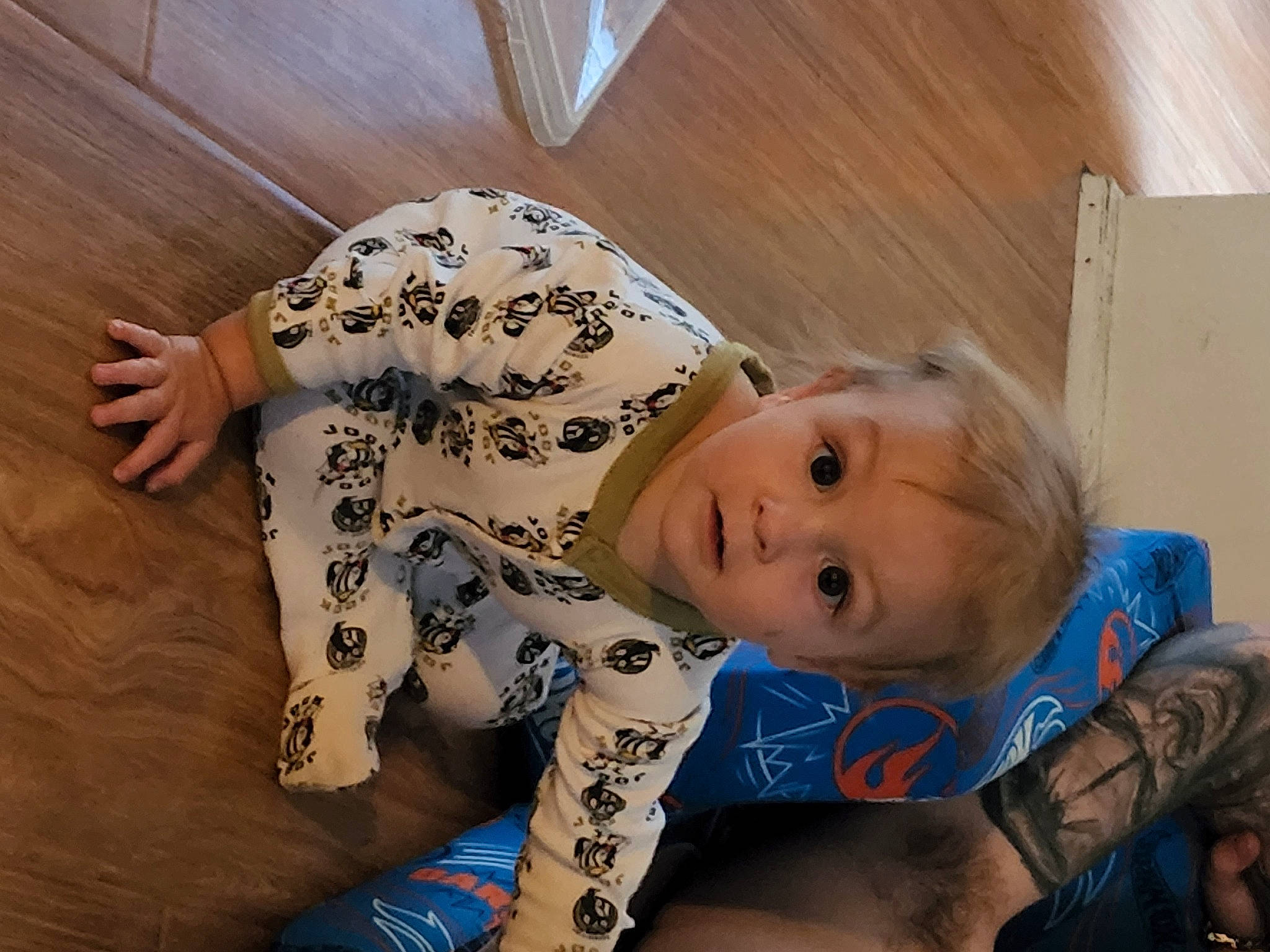 Axton joined the competition — help win amazing prizes! abdomen, baby, baby_toddler_clothing, cheek, child, comfort, elbow, flooring, fun, fur, happy, hardwood, head, pattern, person, room, sitting, sleeve, surprise, toddler