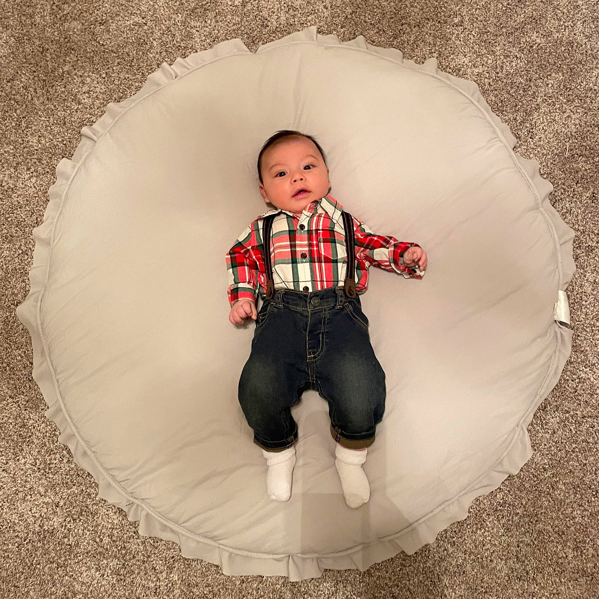 Gray joined the competition — help win amazing prizes! baby, baby_toddler_clothing, carmine, comfort, design, eye, floor, flooring, grass, happy, human_body, pattern, people_in_nature, person, plaid, sleeve, t_shirt, textile, tints_and_shades, toddler