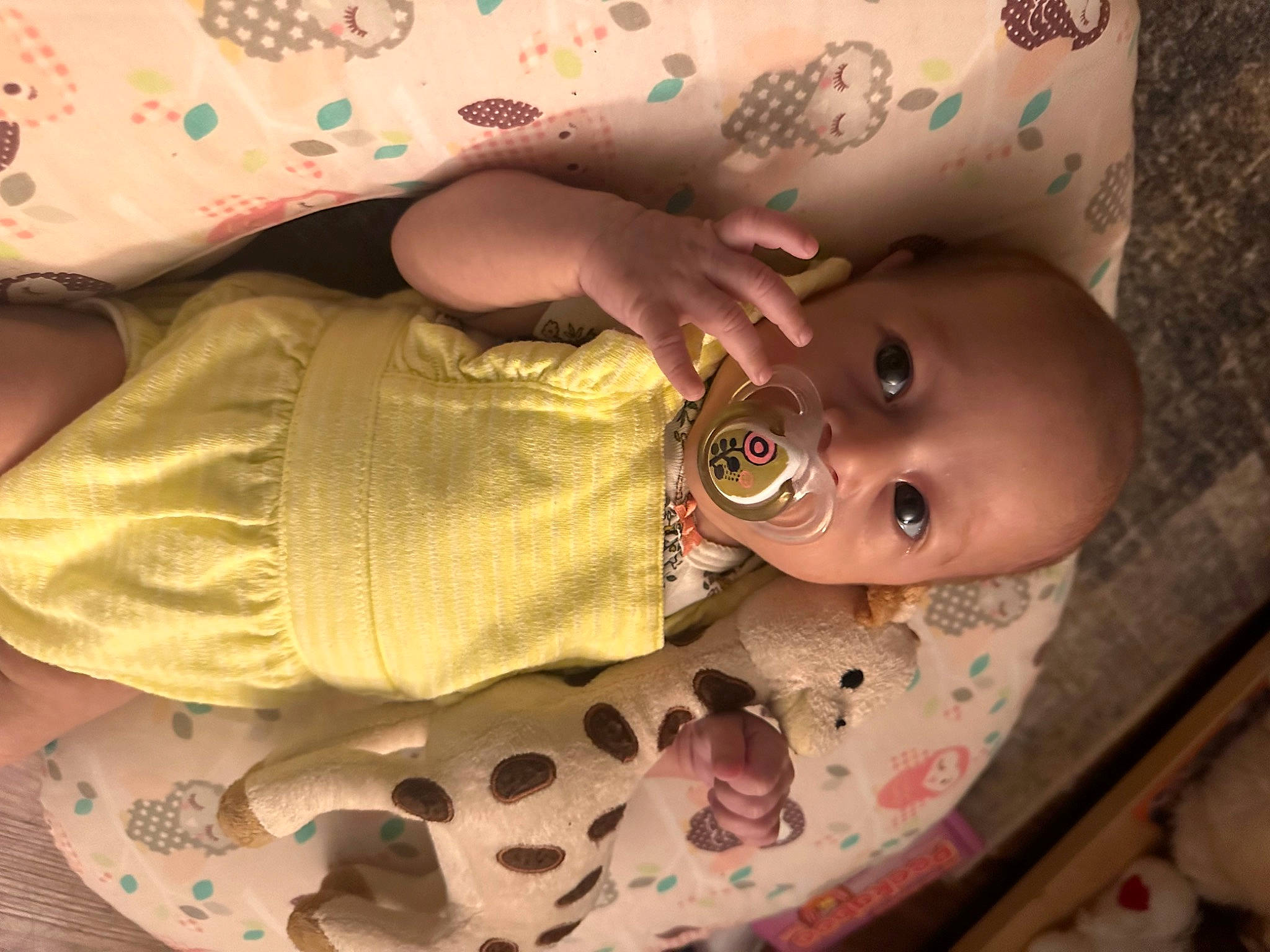 Everleigh is registered to the contest to win money with this photo: baby, baby_toddler_clothing, cheek, eye, face, happy, head, human_body, lip, mouth, nose, pattern, person, pink, skin, sleeve, smile, textile, toddler, toy