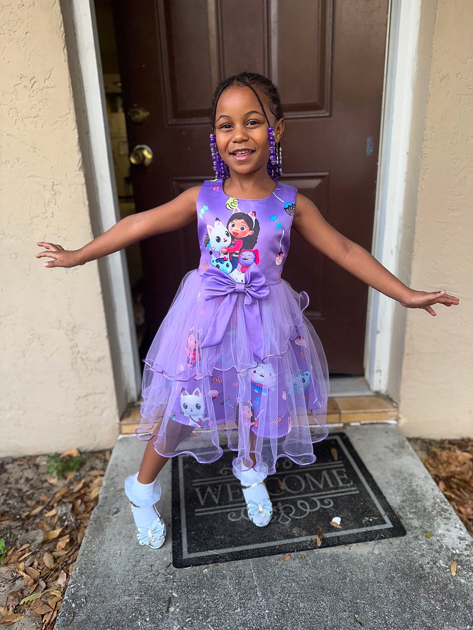 Anastasia joined the competition — help win amazing prizes! baby_toddler_clothing, clothing, day_dress, door, dress, electric_blue, face, fashion_design, formal_wear, hair, happy, joy, leg, one_piece_garment, person, pink, purple, smile, standing, toddler